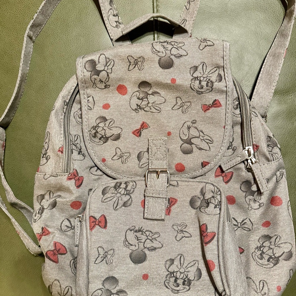 Disney Minnie Mouse Print Backpack 14"x12" Grey With Red And Black Bows. - Picture 7 of 14
